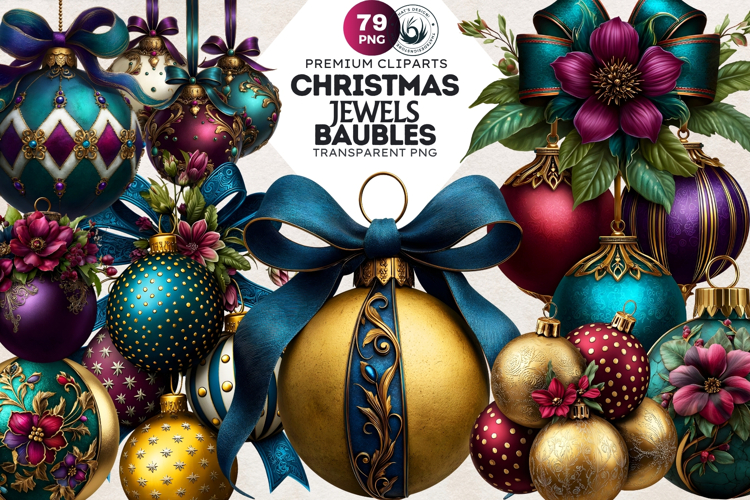 Christmas Jewel Baubles Clipart | Elegant Holiday Ornaments