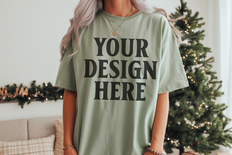 Comfort Colors 1717 Bay Christmas T-Shirt Mockup, Boho