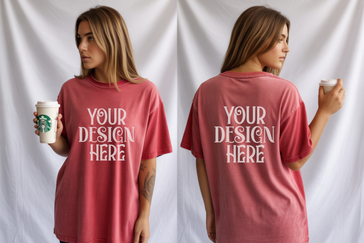 Crimson Comfort Colors 1717 Front & back T shirt Mockup