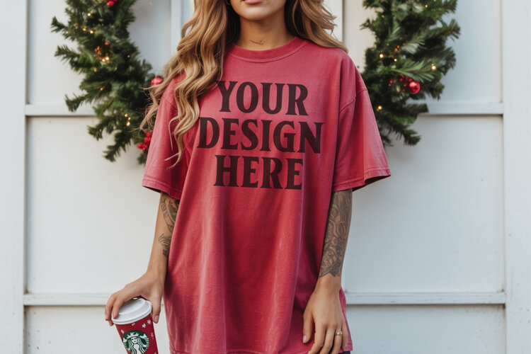 Christmas Comfort Colors 1717 Crimson TShirt Mockup, CC 1717 example image 1