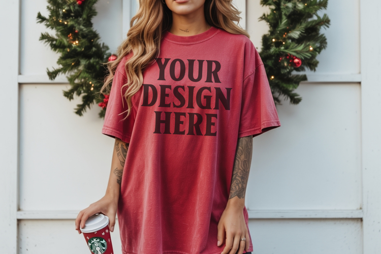 Christmas Comfort Colors 1717 Crimson TShirt Mockup, CC 1717