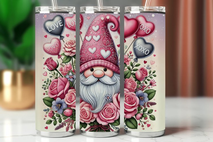 Valentine Tumbler Wrap 20 oz - gnome with heart