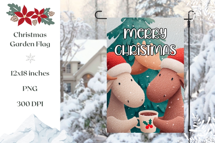 Merry Christmas Garden Flag PNG, Christmas Moose Sublimation