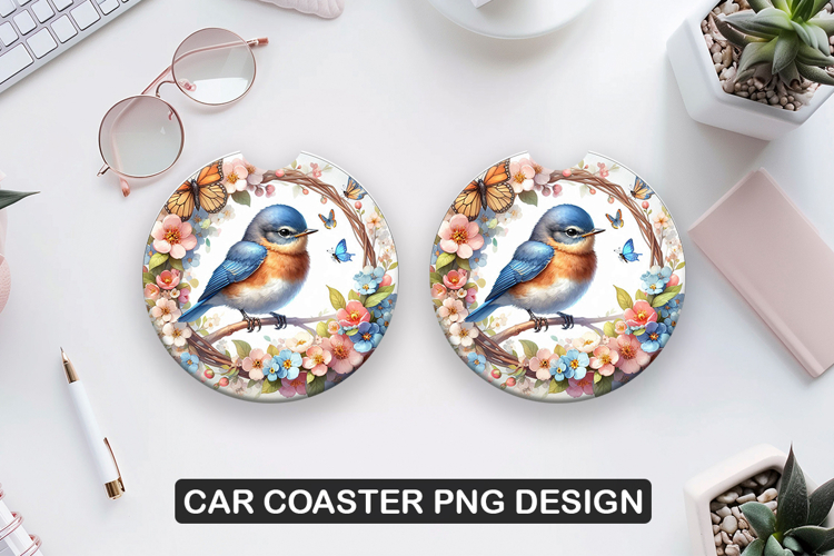 Birds Flower Car Coaster Sublimation| Animal Coaster PNG