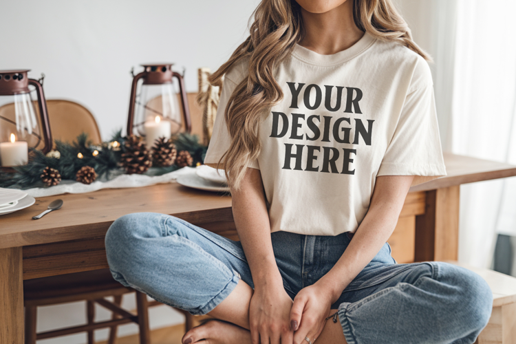Ivory Christmas Comfort Colors 1717 T-shirt Mockup