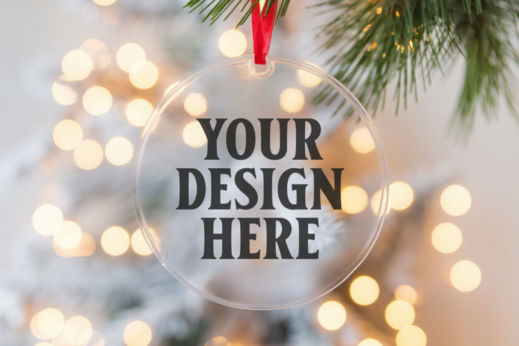 Acrylic Christmas Ornament Mockups | Clear Round Holiday