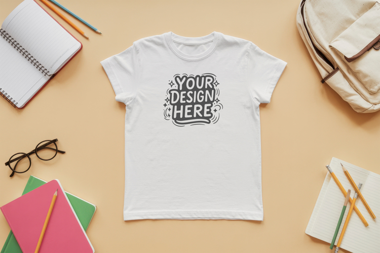 Study Desk Flatlay T-Shirt Mockup PSD JPG