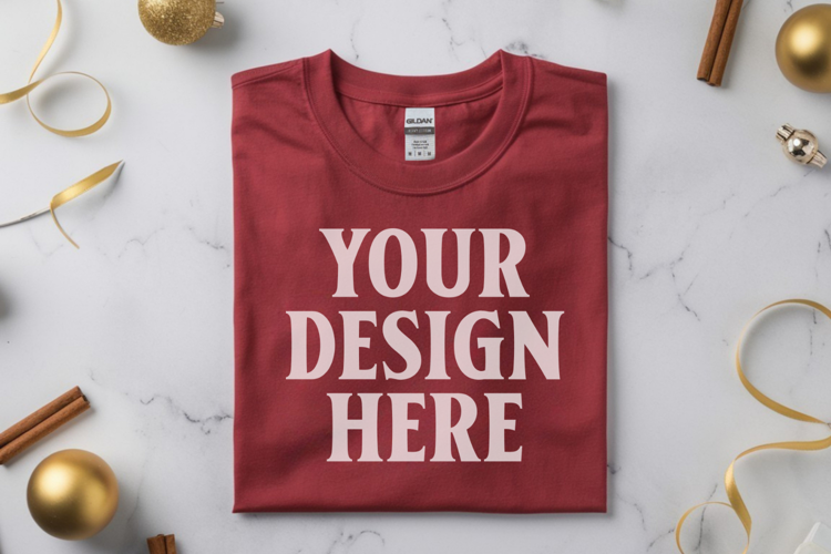 Gildan 64000 Red Folded Christmas Flat Lay T-shirt
