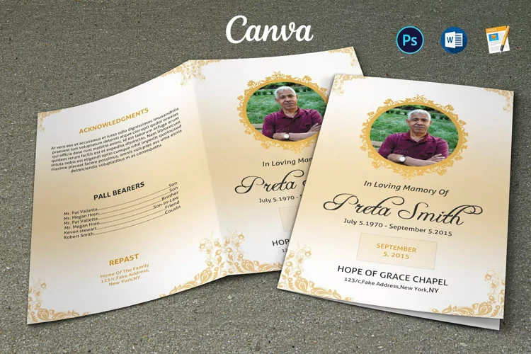 Printable Funeral Program Template, Word, Psd & Canva