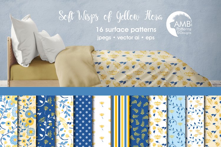 Yellow Floral Surface Patterns, Floral Papers, AMB-1418