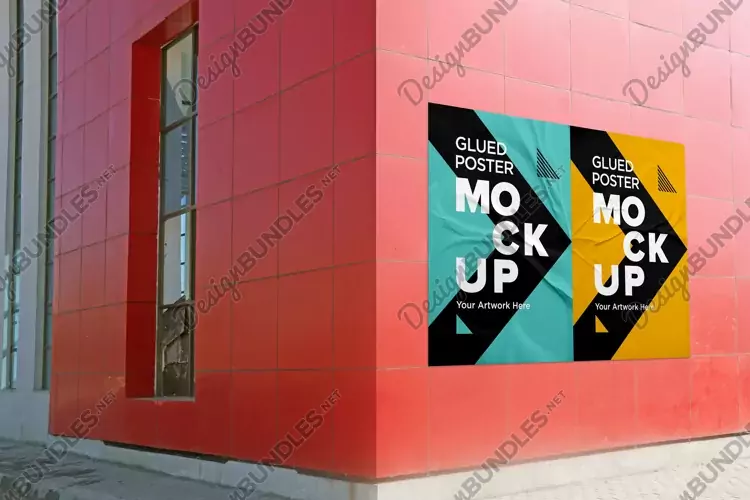 Poster Mockup with Glued, Wrinkled & Crumpled Paper Effect