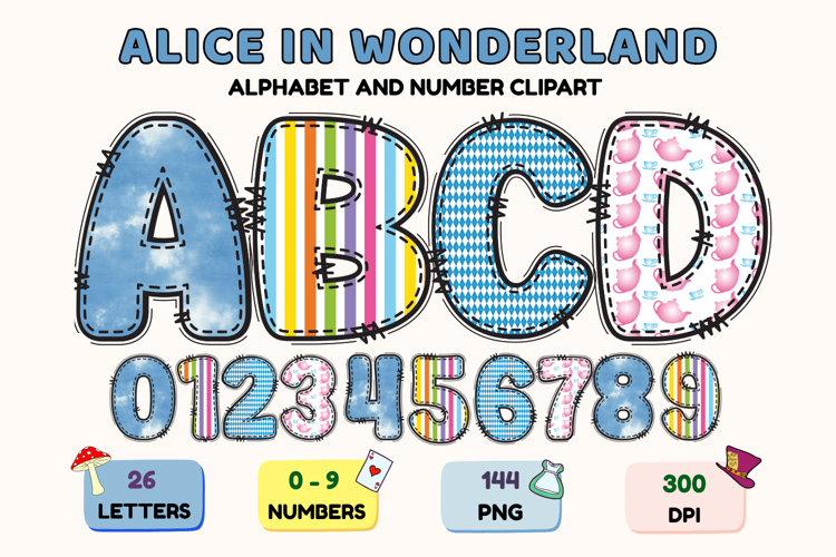 Alice in Wonderland Alphabet png, wonderland letters doodle