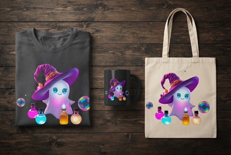 Cute Witch Ghost PNG | Kawaii Halloween Potion Clipart example image 1