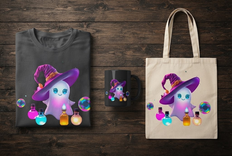 Cute Witch Ghost PNG | Kawaii Halloween Potion Clipart