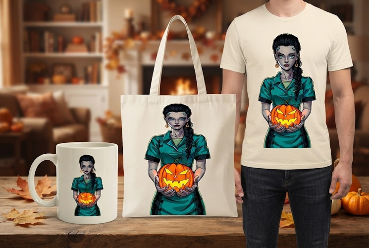 Halloween Nurse PNG with Pumpkin | Gothic Nurse Clipart