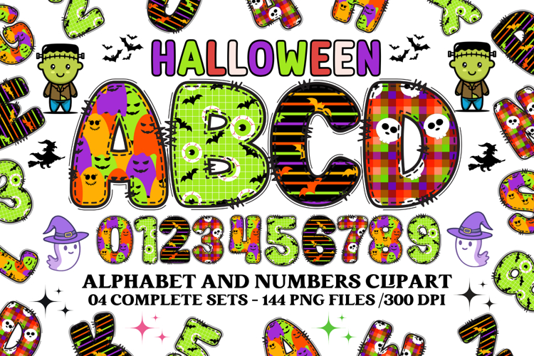 Halloween Alphabet png clipart, halloween letters doodle