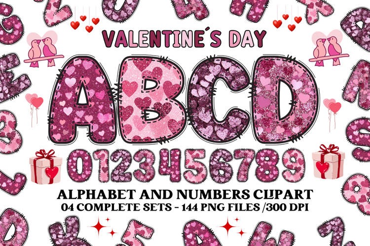 Valentine Alphabet Clip Art, valentines day letters doodle