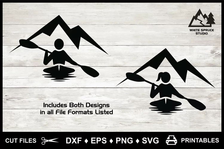 Kayaking Mountains Logo Man Woman SVG DXF EPS PNG Cricut