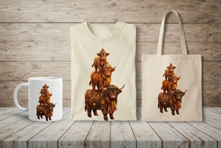 Stacked Highland Cows Winter Scarves Fall Art