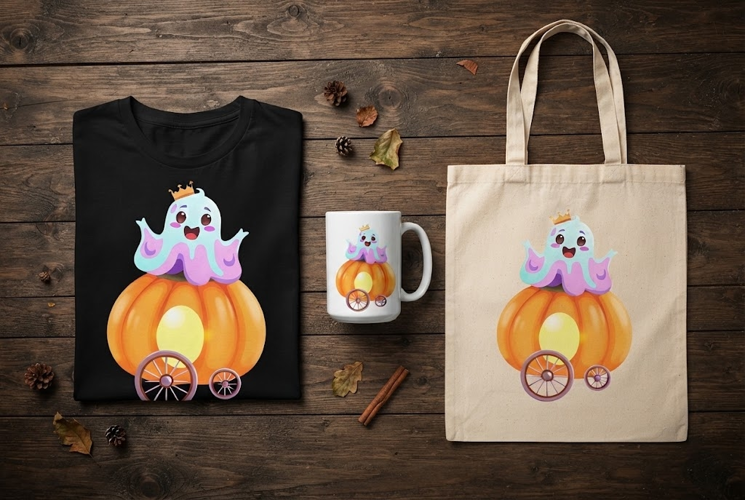 Cute Halloween Ghost Pumpkin Carriage PNG | Kawaii Clipart