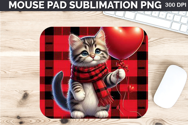 Watercolor Cat Mouse Pad Sublimation - Valentines PNG Design