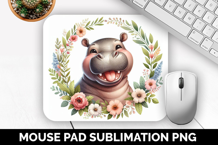 Hippopotamus, Cute Animal Mouse Pad PNG, Animal Lover Gift