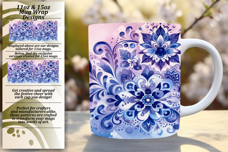 Whimsical 15oz Mug Wrap Png Artwork , Watercolor Patter example image 1