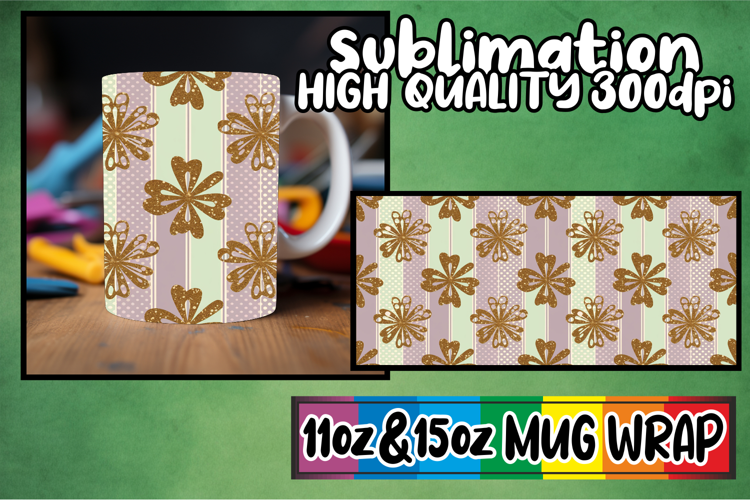 Sunny outlook 11oz 15oz mug wrap, Gold Flower