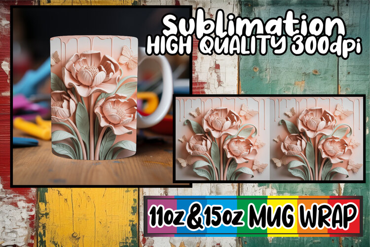 Cozy thoughts 11oz 15oz sublimation wrap, 3D Flowers example image 1