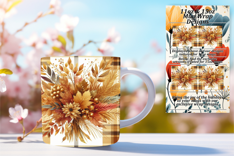 Elegant 15oz Mug Wrap Png Template , Autumn Flower