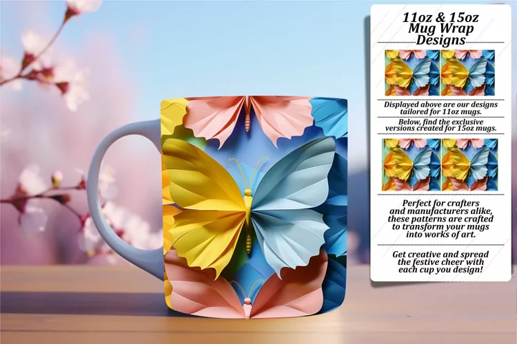 Vibrant Butterfly Spring: 3D Mug Wrap
