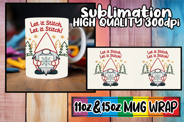 Joyful vibes sublimation mug wrap, Holiday Gnome