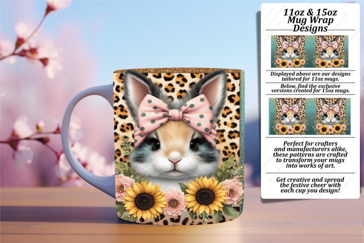 Stylish 11oz Mug Wrap Png Design , Cute Animals