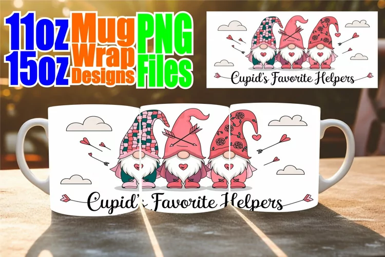 Heartfelt vibes 11oz 15oz sublimation wrap, Love Gnome