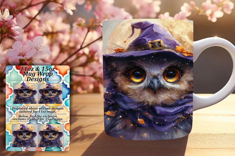 Owl Mug Wrap 11oz 15oz Spring Sublimation Design