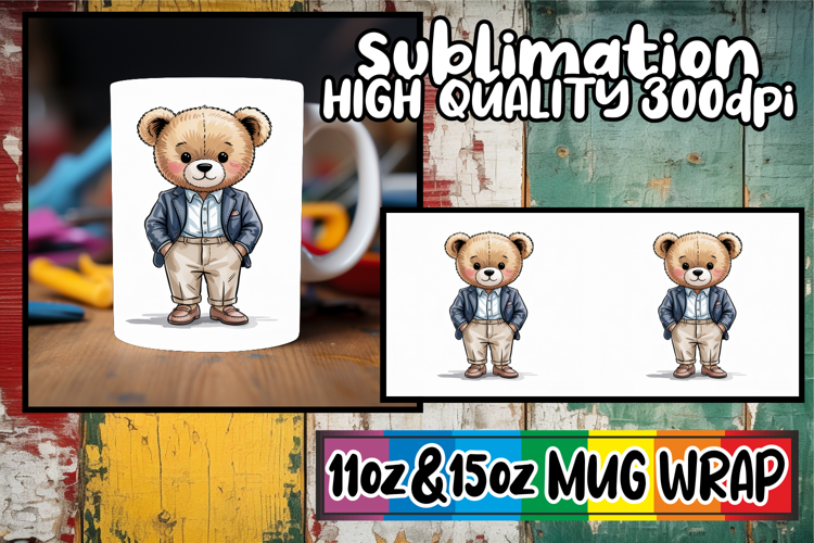 Inspiring journeys 11oz 15oz mug wrap, Teddy Bear