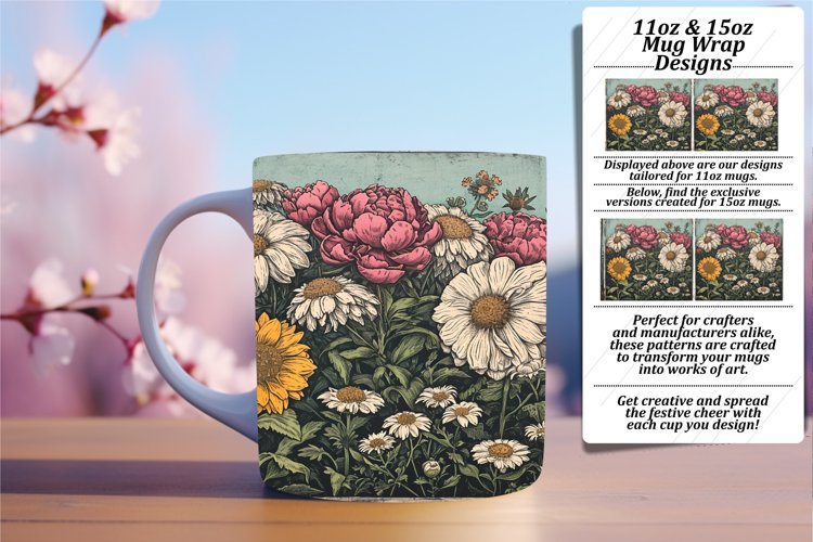 Timeless Floral Pattern Mug Wrap Sublimation 15oz