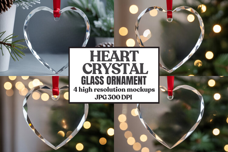 Christmas Heart Crystal Glass Ornament Mockups example image 1