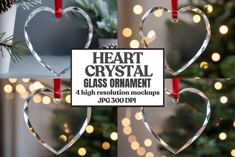 Christmas Heart Crystal Glass Ornament Mockups