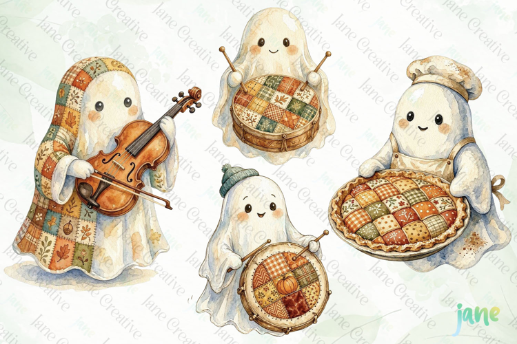 Autumn Patchwork Ghost Clipart