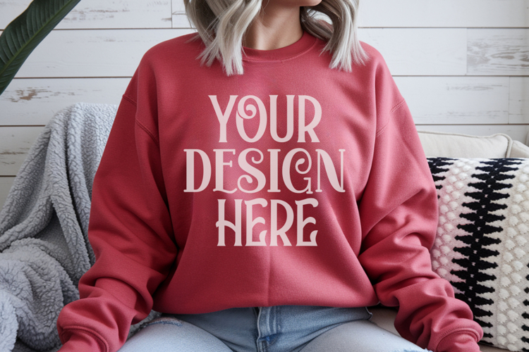 Red Gildan 18000 Mockup, Sweatshirt Crewneck Mockups