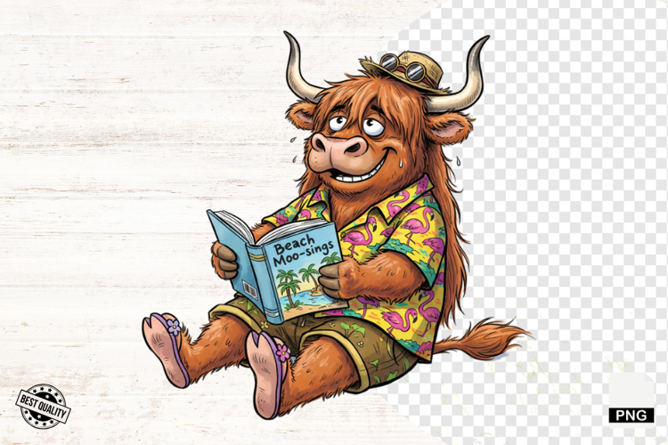 Summer Whimsical Highland Cow Clipart