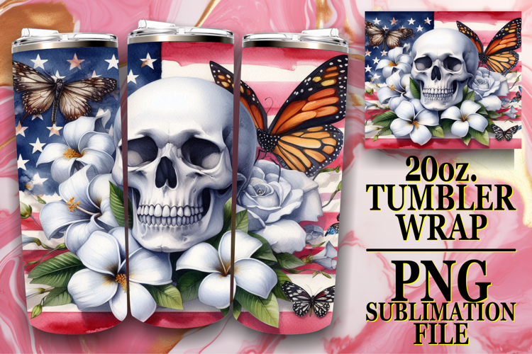 ENCHANTING VIEWS 20oz TUMBLER WRAP, Skull USA