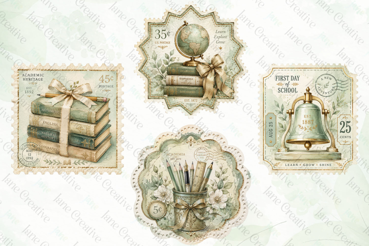 Vintage Back to School Postage Stamp Clipart