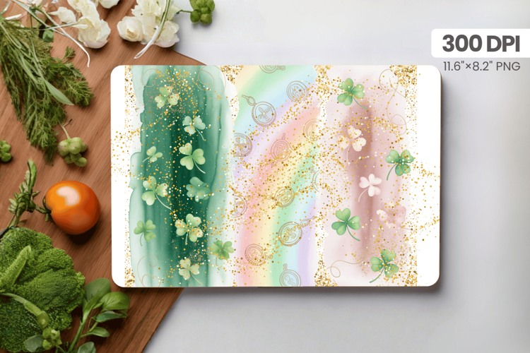 Pastel Rainbow Shamrock Glitter Cutting Board PNG Sublimatio