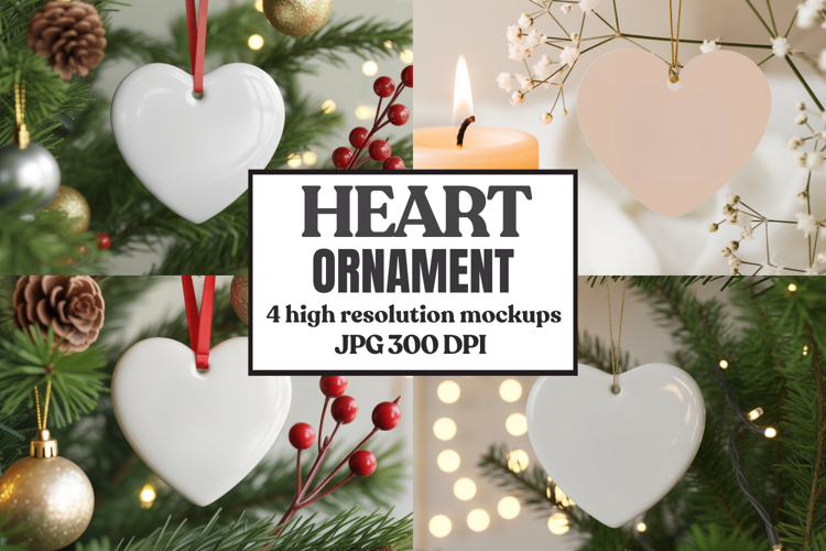 Christmas Love Heart Ornament Mockup | Holiday Hanging