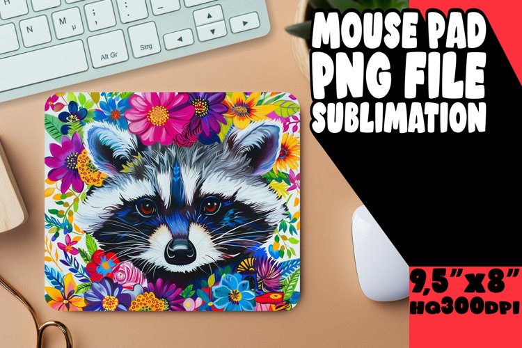 Fun Floral Raccoon Mouse Pad Sublimation PNG