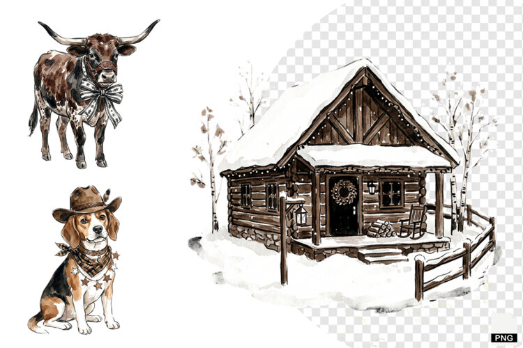 Christmas Festive Western Clipart example image 1