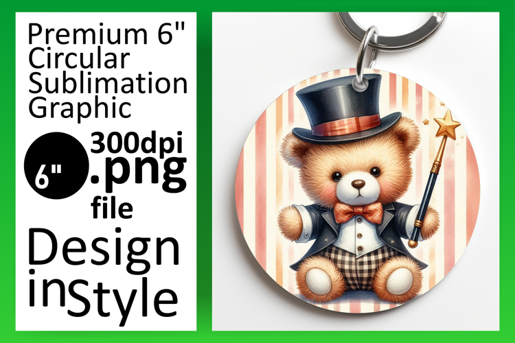 Vibrant Round Design Coaster Template , Teddy Bear