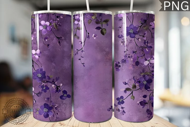 Purple Floral Tumbler Wrap - High Quality 300 Dpi